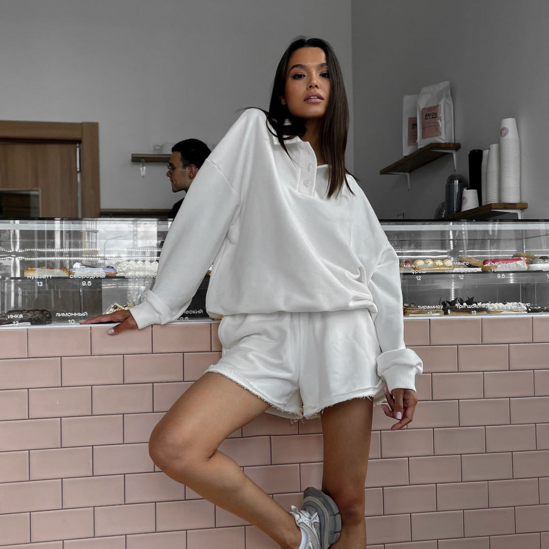 Damen lässiges Sweatshirt und kurze Shorts Set Stalluxe