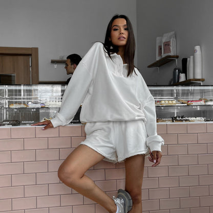 Damen lässiges Sweatshirt und kurze Shorts Set Stalluxe