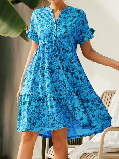Damen lässiges Blumenkleid mit Knopfleiste und Rüschendetails Stalluxe