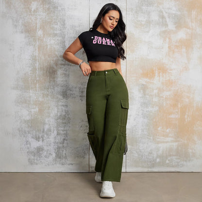 Damen Cargo-Hosen mit hohem Bund und praktischen Taschen Stalluxe