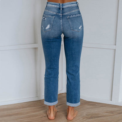 Damen Hoch geschnittene Destroyed Jeans im lässigen Vintage-Stil Stalluxe