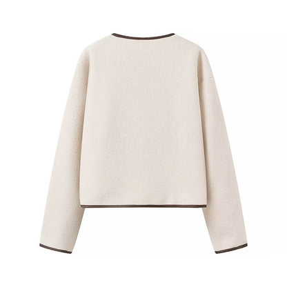 Damen cropped Fleecejacke mit dekorativem Bindeband und seitlichen Taschen Stalluxe