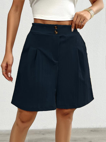 Damen Elegante Shorts mit Knopfverschluss und faltigem Design Stalluxe