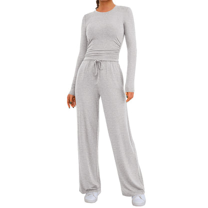 Damen bequemer Jumpsuit mit langem Arm und elastischem Bund Stalluxe