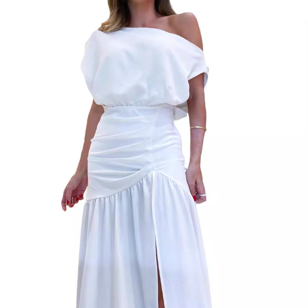 Damen Elegantes Abendkleid mit schulterfreiem Design und hohem Schlitz Stalluxe