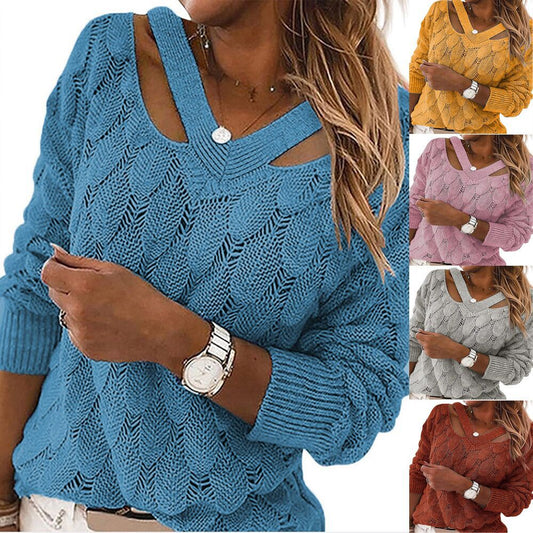 Damen Strickpullover mit V-Ausschnitt und raffiniertem Rippstruktur Stalluxe