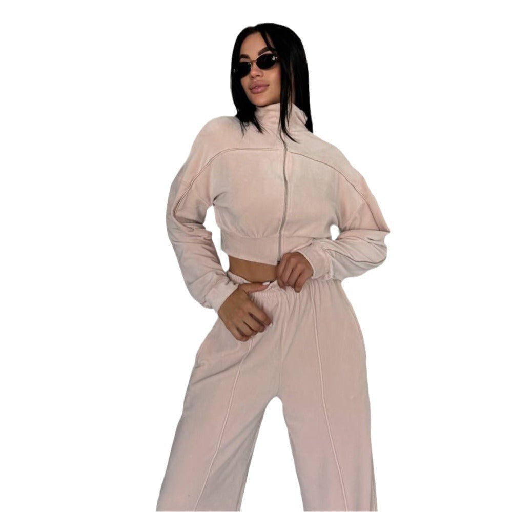 Damen Sportanzug mit cropped Jacke und weitem Bein Stalluxe