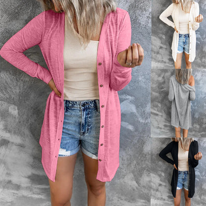 Damen Langer Cardigan mit praktischen Knöpfen und lässigem Schnitt Stalluxe