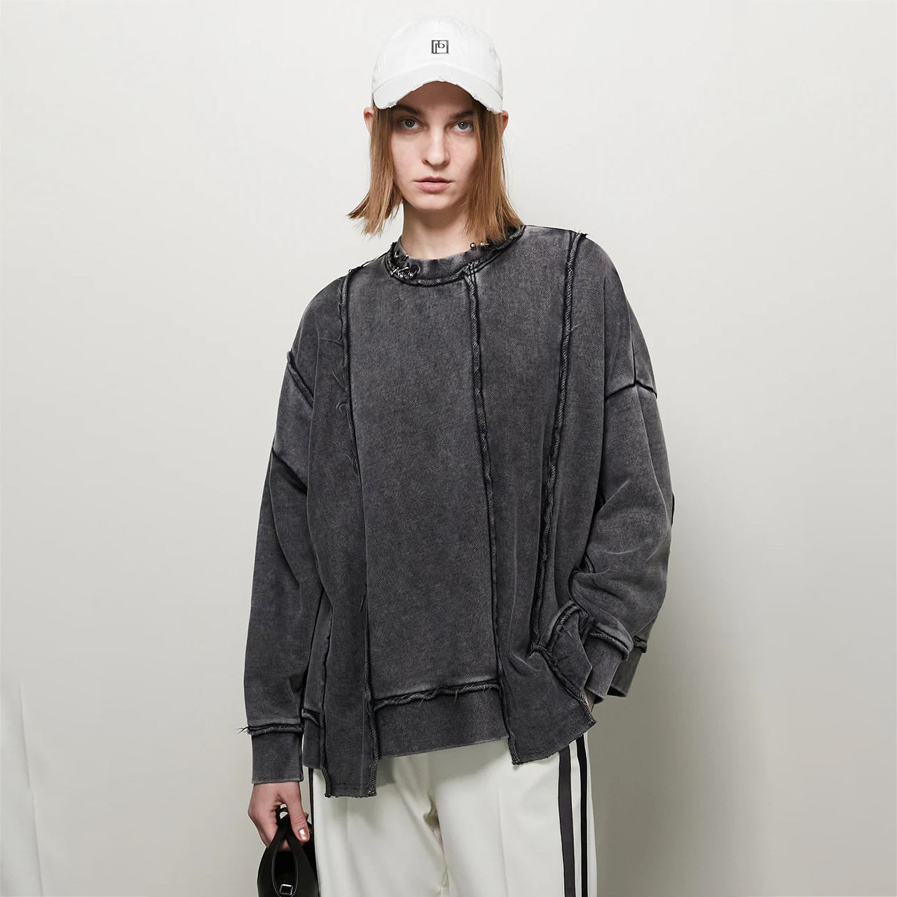 Damen Oversized Sweatshirt mit lässigem Schnitt und trendigen Designelementen Stalluxe Dunkelgrau