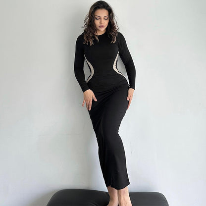Damen figurbetontes Langarmkleid mit raffinierten Seiteneinsätzen Stalluxe