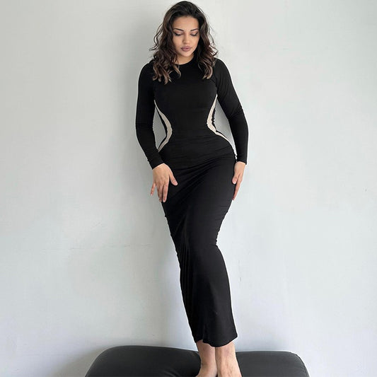 Damen figurbetontes Langarmkleid mit raffinierten Seiteneinsätzen Stalluxe