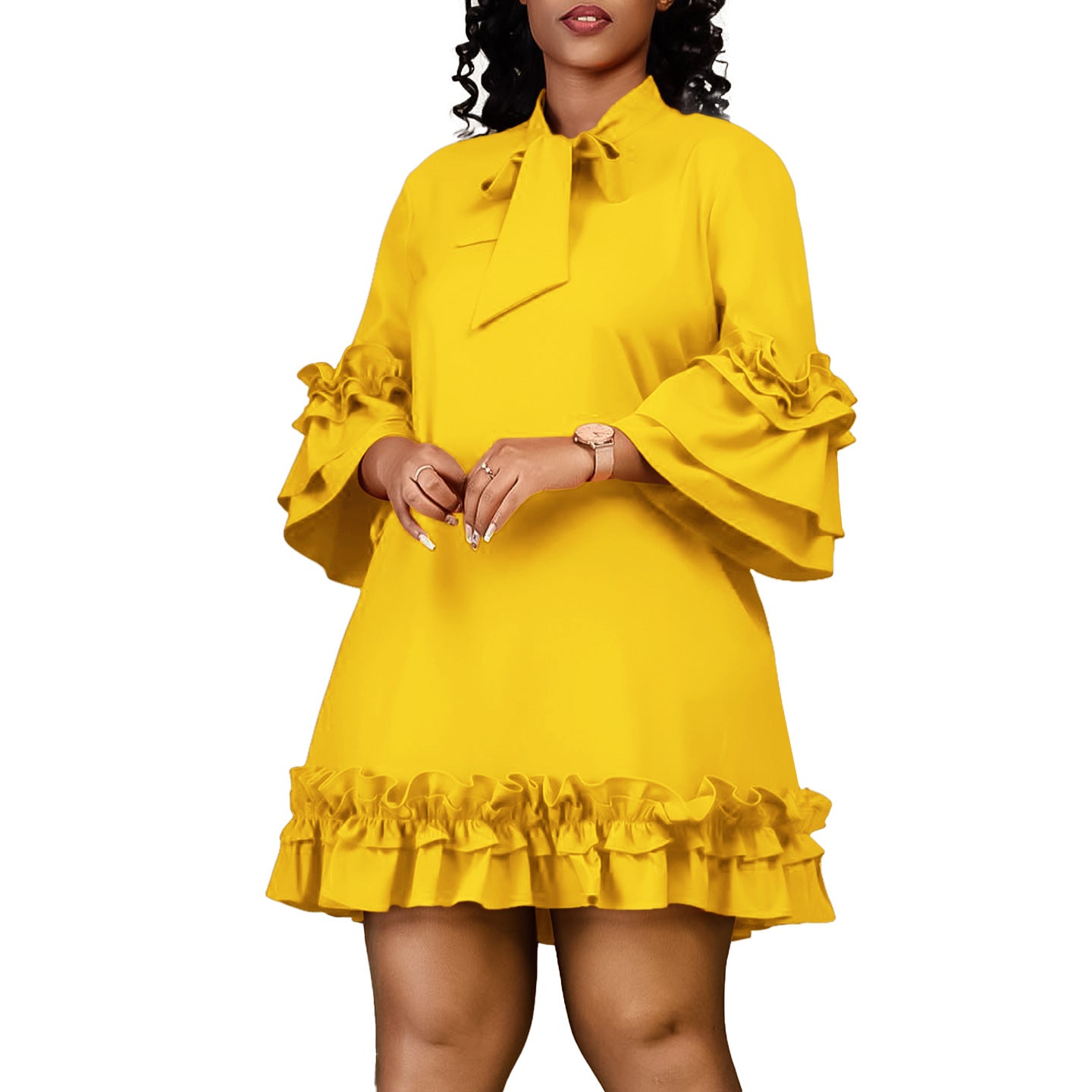 Damen Festliches Kleid mit Rüschendetails und Schleifenkragen Stalluxe