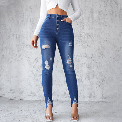 Damen Skinny Jeans mit stylishen Destroyed-Details und fransigem Saum Stalluxe