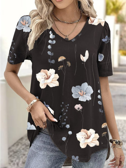 Damen Casual Oberteil mit floralem Muster und V-Ausschnitt Stalluxe