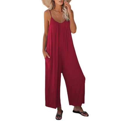 Damen Lässiger Sommer-Jumpsuit mit tiefem Ausschnitt und praktischen Taschen Stalluxe