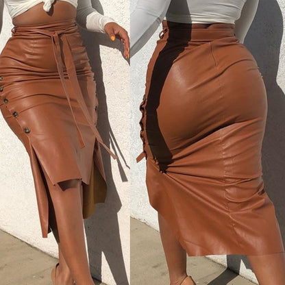 Damen Skirt mit Knopfdetails und hohem Schlitz Stalluxe