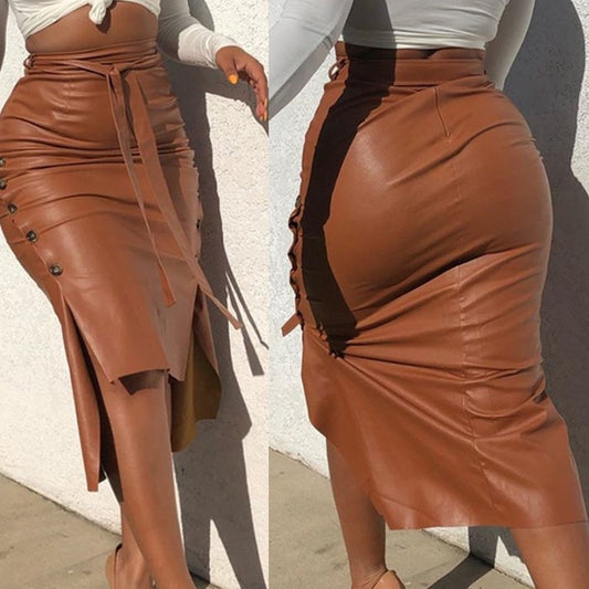 Damen Skirt mit Knopfdetails und hohem Schlitz Stalluxe