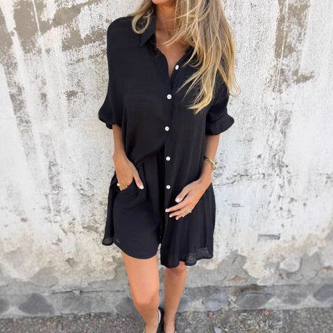 Damen lässiges Hemdblusenkleid aus leichtem Leinenmix Stalluxe