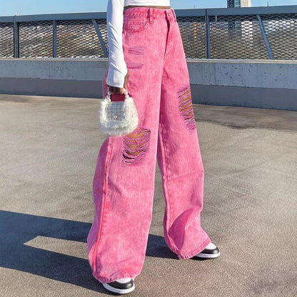 Damen Weit geschnittene Jeans mit modischen Destroyed-Details Stalluxe