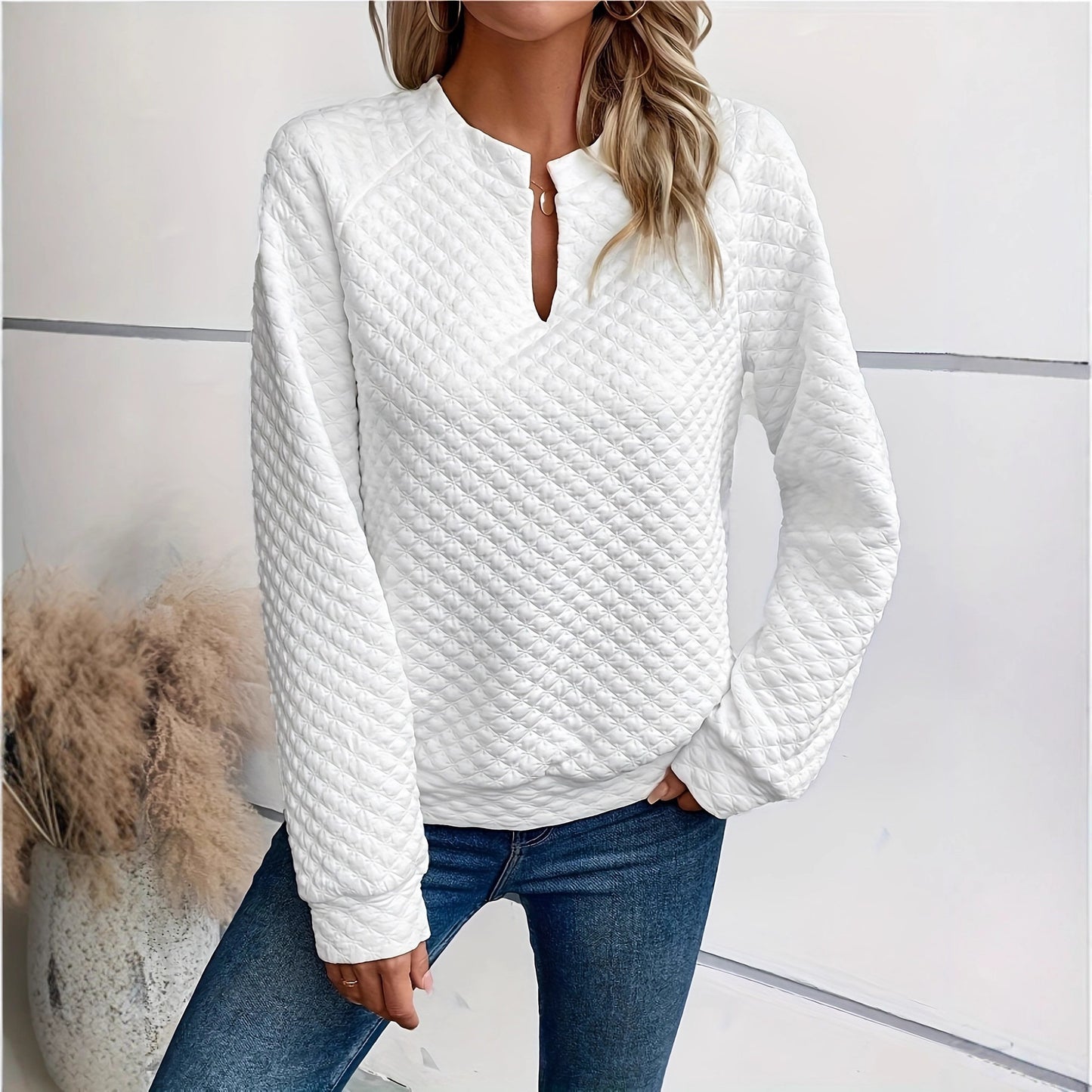 Damen Strickpullover mit strukturiertem Muster und modischem V-Ausschnitt Stalluxe