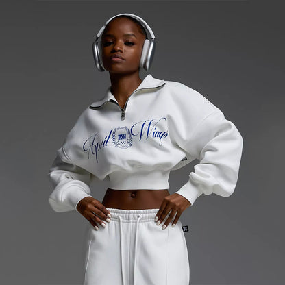 Damen modisches Sweatshirt mit Reißverschluss und weiten Jogginghose Stalluxe