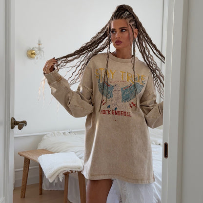 Damen Oversized Sweatshirt mit grafischem Print und lässigem Schnitt Stalluxe Khaki