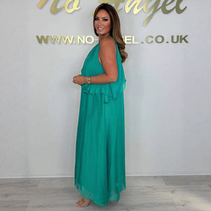 Damen Elegantes langes Abendkleid mit fließendem Stoff und Schichten Stalluxe