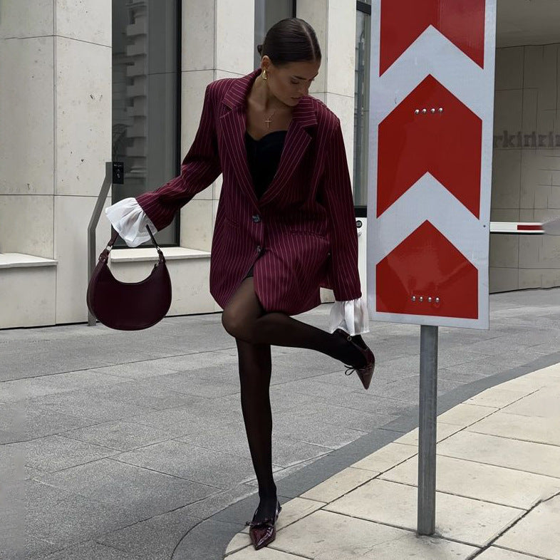 Damen Blazer im eleganten Streifenlook mit voluminösen Ärmeln Stalluxe