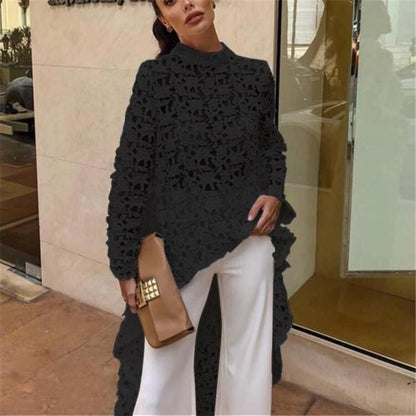 Damen edles Spitzenoberteil mit asymmetrischem Saum und Volant-Details Stalluxe