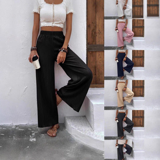 Damen weite Lounge-Hose mit elastischem Bund und Plissees Stalluxe