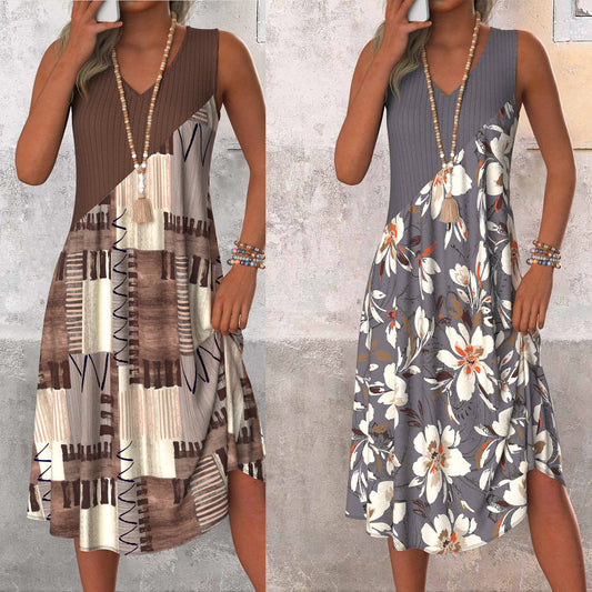 Damen V-Ausschnitt Freizeitkleid mit floralen Akzenten Stalluxe
