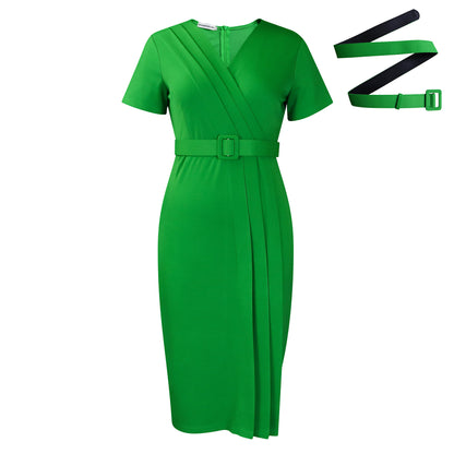 Damen Midi-Kleid mit schickem Wickelverschluss und dekorativem Gürtel Stalluxe