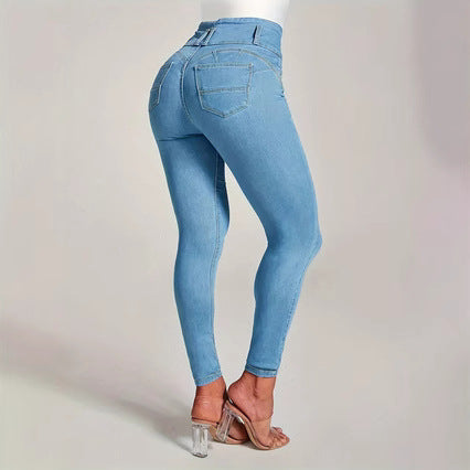 Damen High-Waist Skinny Jeans mit Knopfdetails und figurbetontem Schnitt Stalluxe