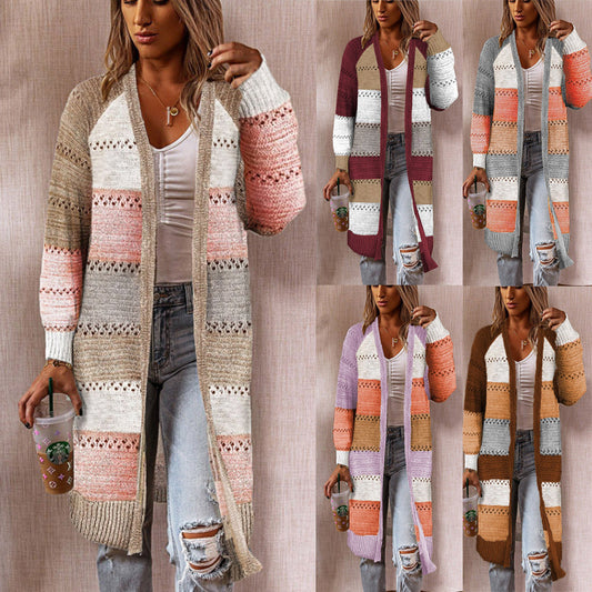 Damen Strickmantel mit modischem Streifenmuster und lässigem Schnitt Stalluxe
