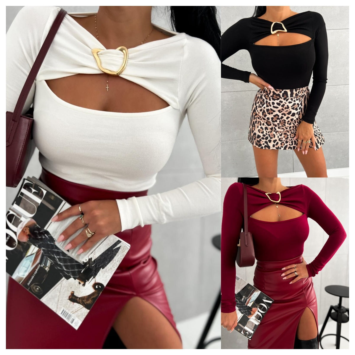 Damen Elegantes Oberteil mit innovativem Cut-Out und langen Ärmeln Stalluxe