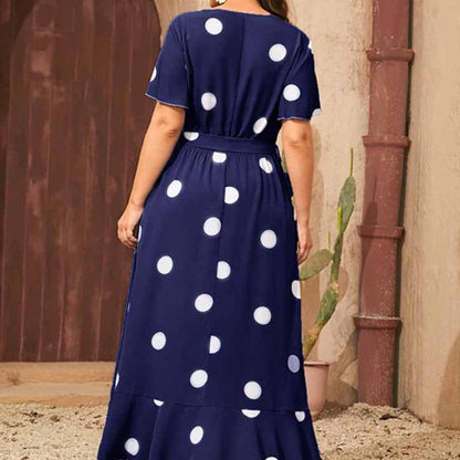 Damen Maxikleid mit verspieltem Punktemuster und tailliertem Gürtel Stalluxe