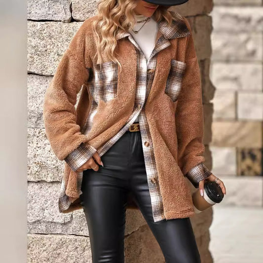 Damen Fleece Jacke mit kariertem Innenfutter Stalluxe
