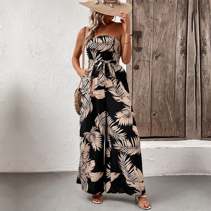 Damen Maxi-Jumpsuit mit strukturiertem Bandeau-Oberteil und lässigem Schnitt Stalluxe
