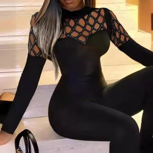Damen Eleganter Jumpsuit mit Netzdetails Stalluxe