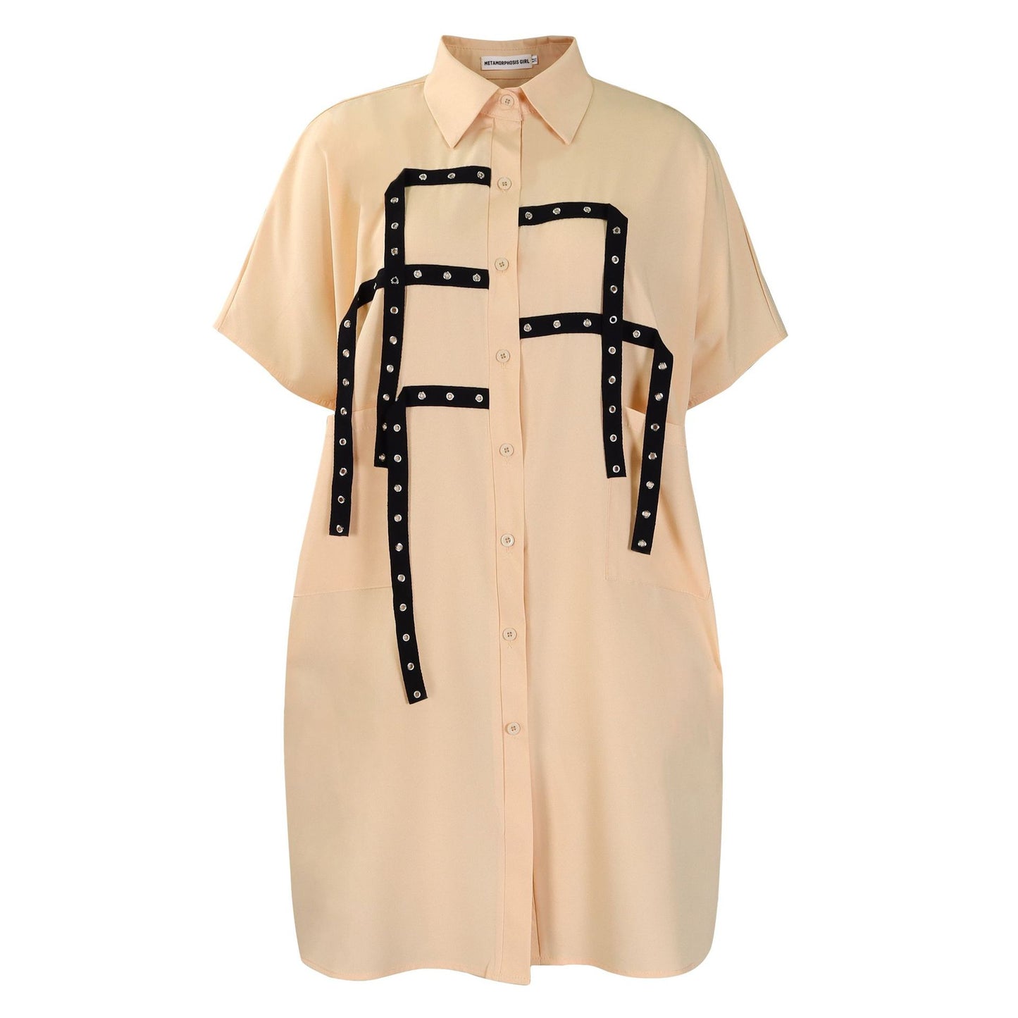 Damen Oversized Hemdbluse mit modischen Details und Kontrastträgern Stalluxe Khaki