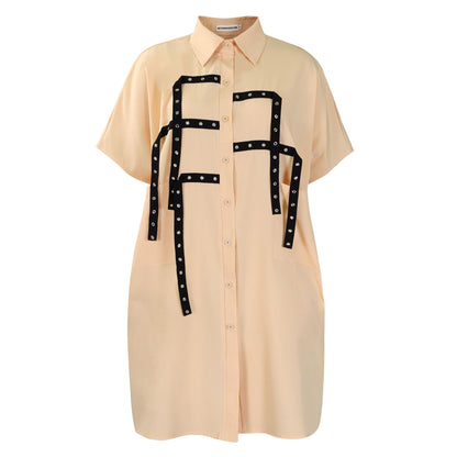 Damen Oversized Hemdbluse mit modischen Details und Kontrastträgern Stalluxe Khaki