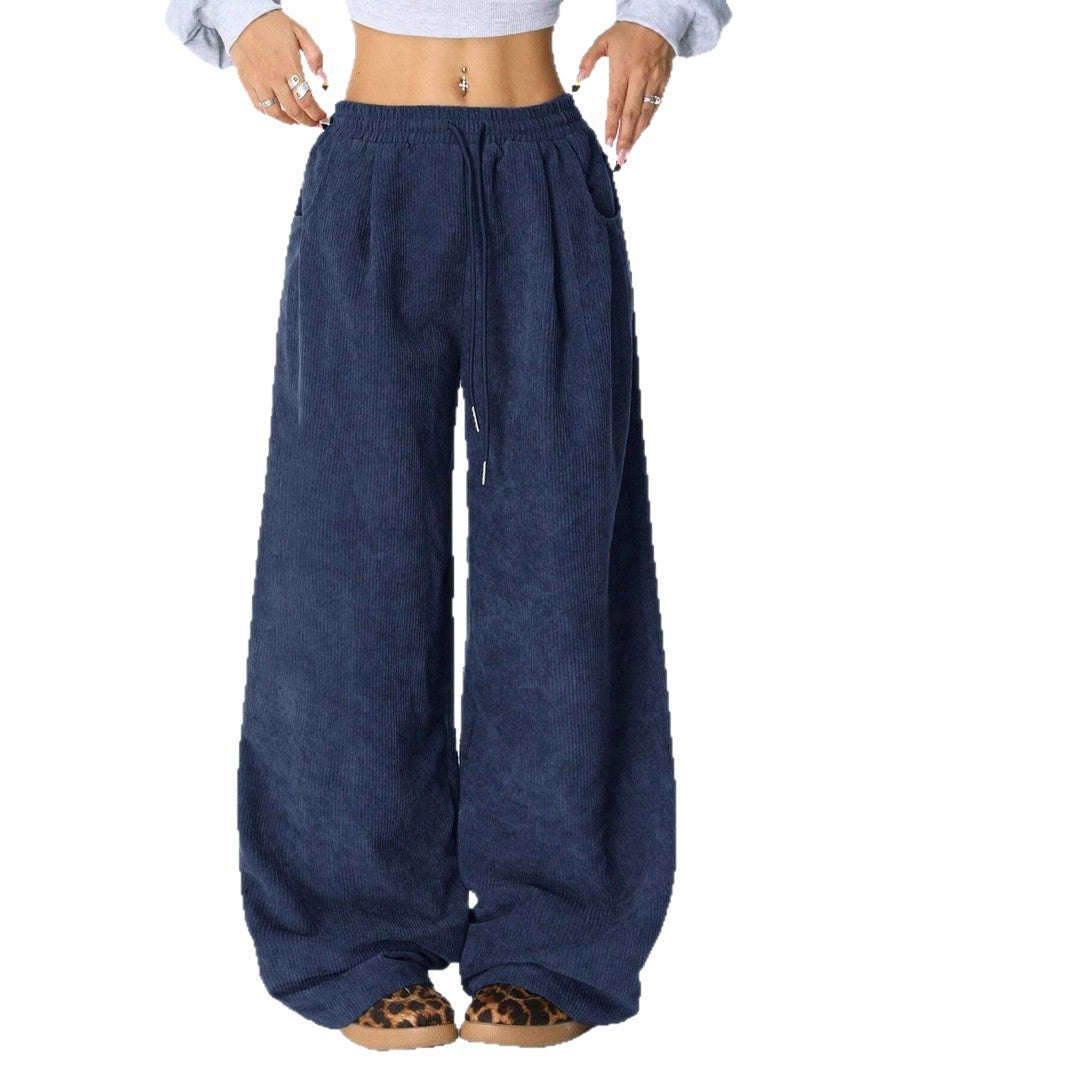 Damen Weite Freizeithose aus Rippmaterial mit elastischem Bund und praktischen Taschen Stalluxe