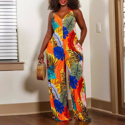 Damen Jumpsuit mit floralem Design und weitem Bein Stalluxe