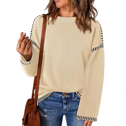 Damen Grobstrickpullover mit modischem Kontrastsaum und weiten Ärmeln Stalluxe