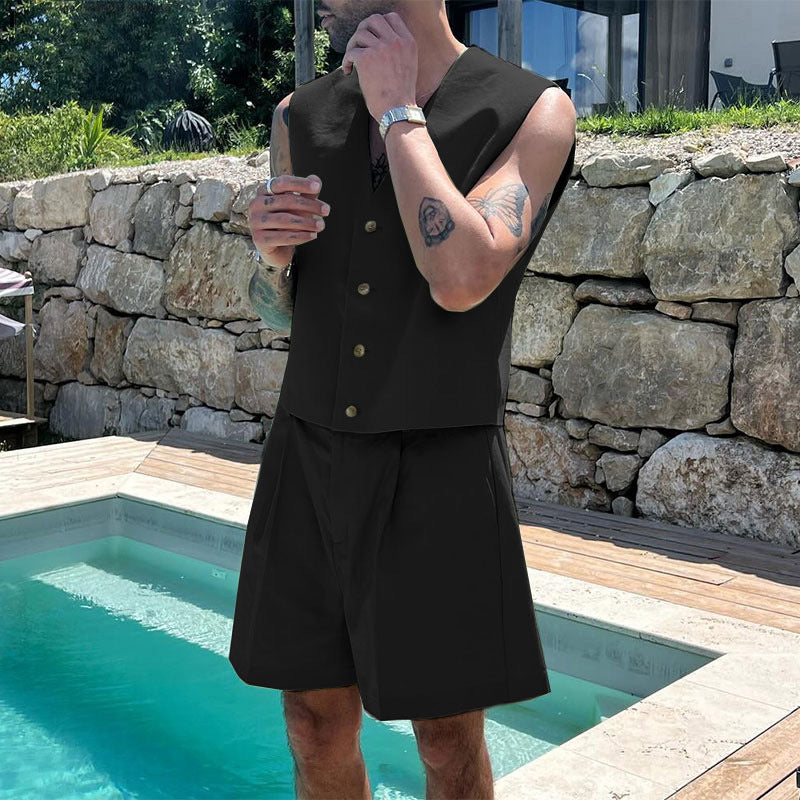 Damen elegantes ärmelloses Blazerset mit Shorts Stalluxe