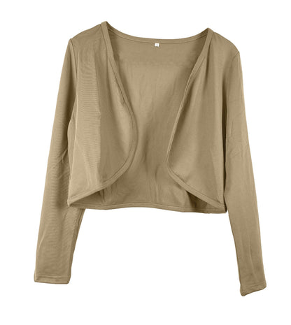 Damen kurz geschnittenes Cardigan mit offenen Schnitt und langen Ärmeln Stalluxe Khaki