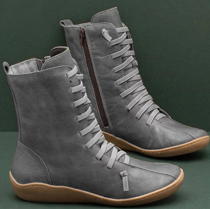 Damen Lederstiefel mit hohem Schaft und atmungsaktiver Schnürung Stalluxe