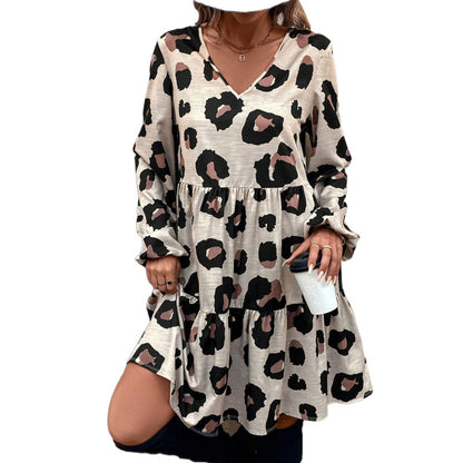 Damen Kleid im lässigen Leopardenmuster mit voluminösen Ärmeln und fließendem Schnitt Stalluxe