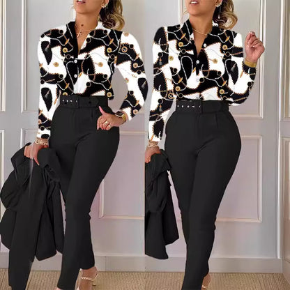 Damen Elegante Bluse mit animalischem Muster und klassischen Details Stalluxe