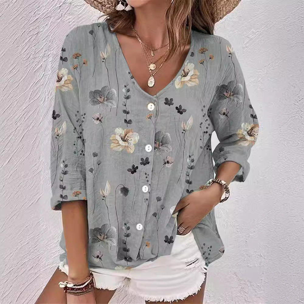 Damen Bluse mit floralem Design und knöpfbarer Vorderseite Stalluxe